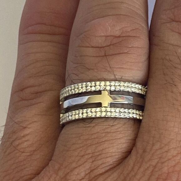 Men's Stainless Steel Bling Ring with Cross size 10 - Picture 4 of 5